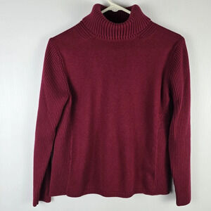 Coldwater Creek Womens Cotton Rayon Burgundy Long Sleeve Ribbed Sweater Size L